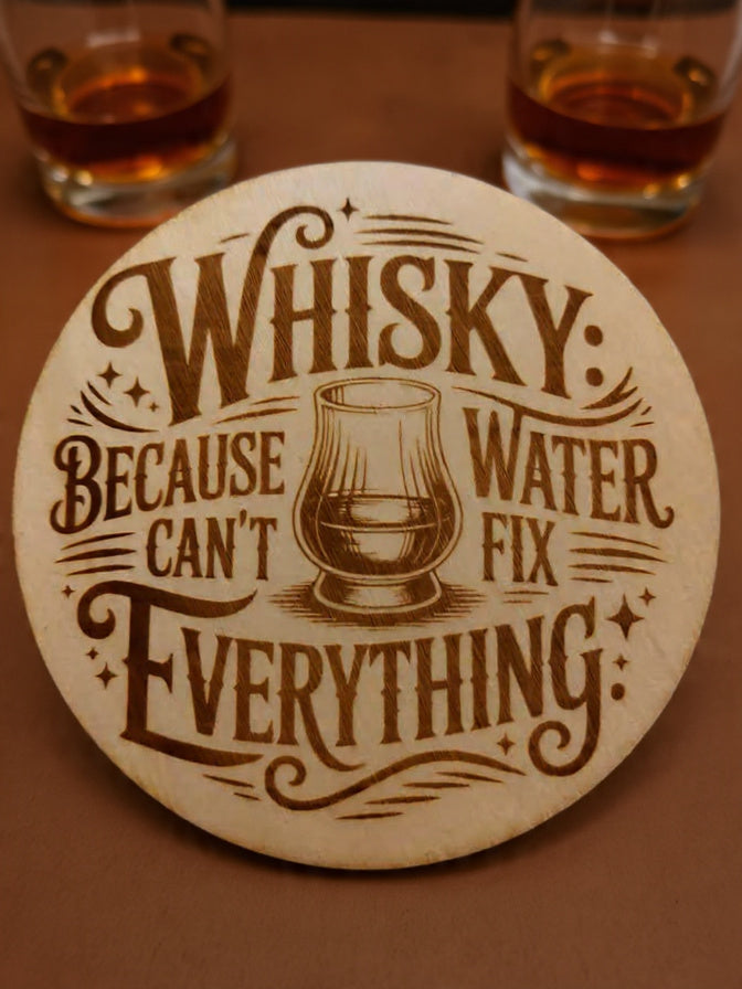 "Whisky: Because Water Can’t Fix Everything" Wooden Coaster