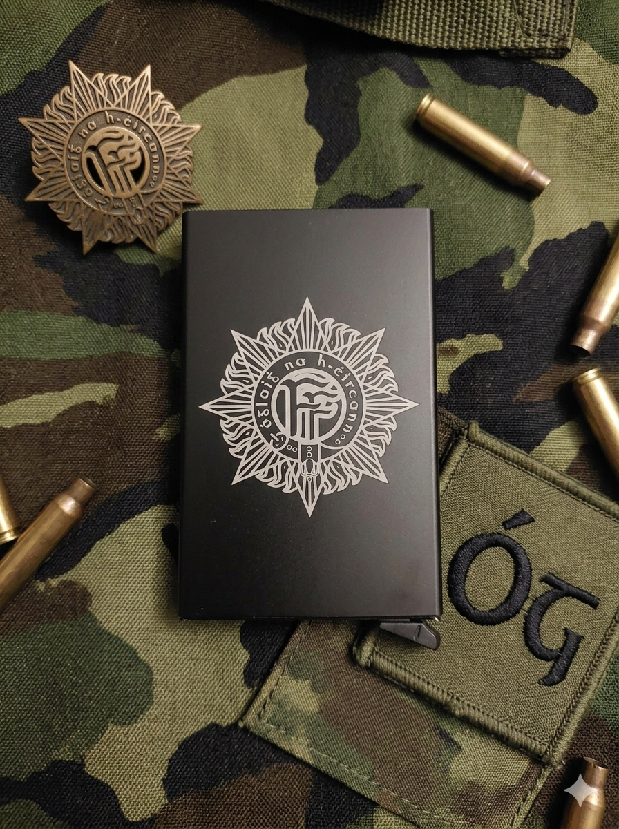Irish Defence Forces Laser-Engraved Aluminium Push-Up Card Wallet