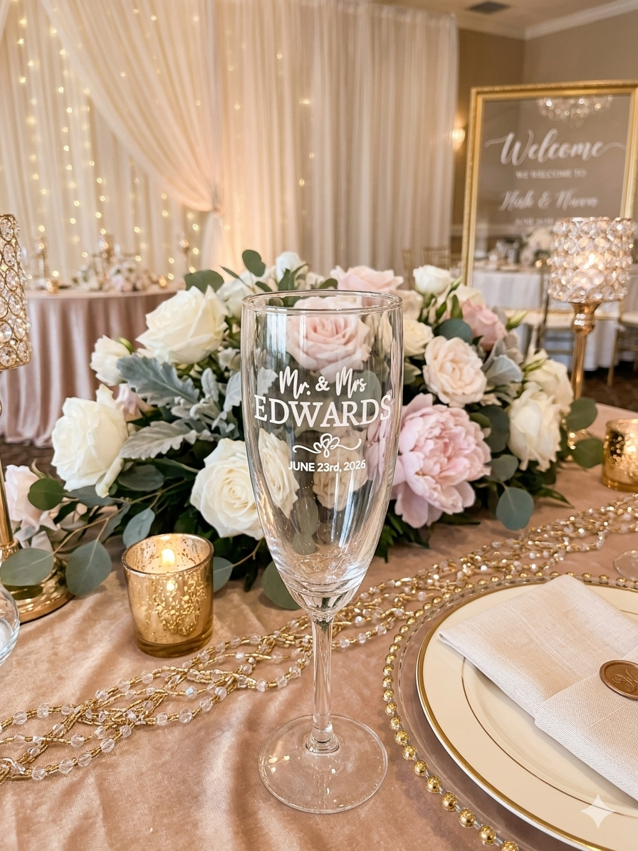 Personalised wedding champagne flute glasses