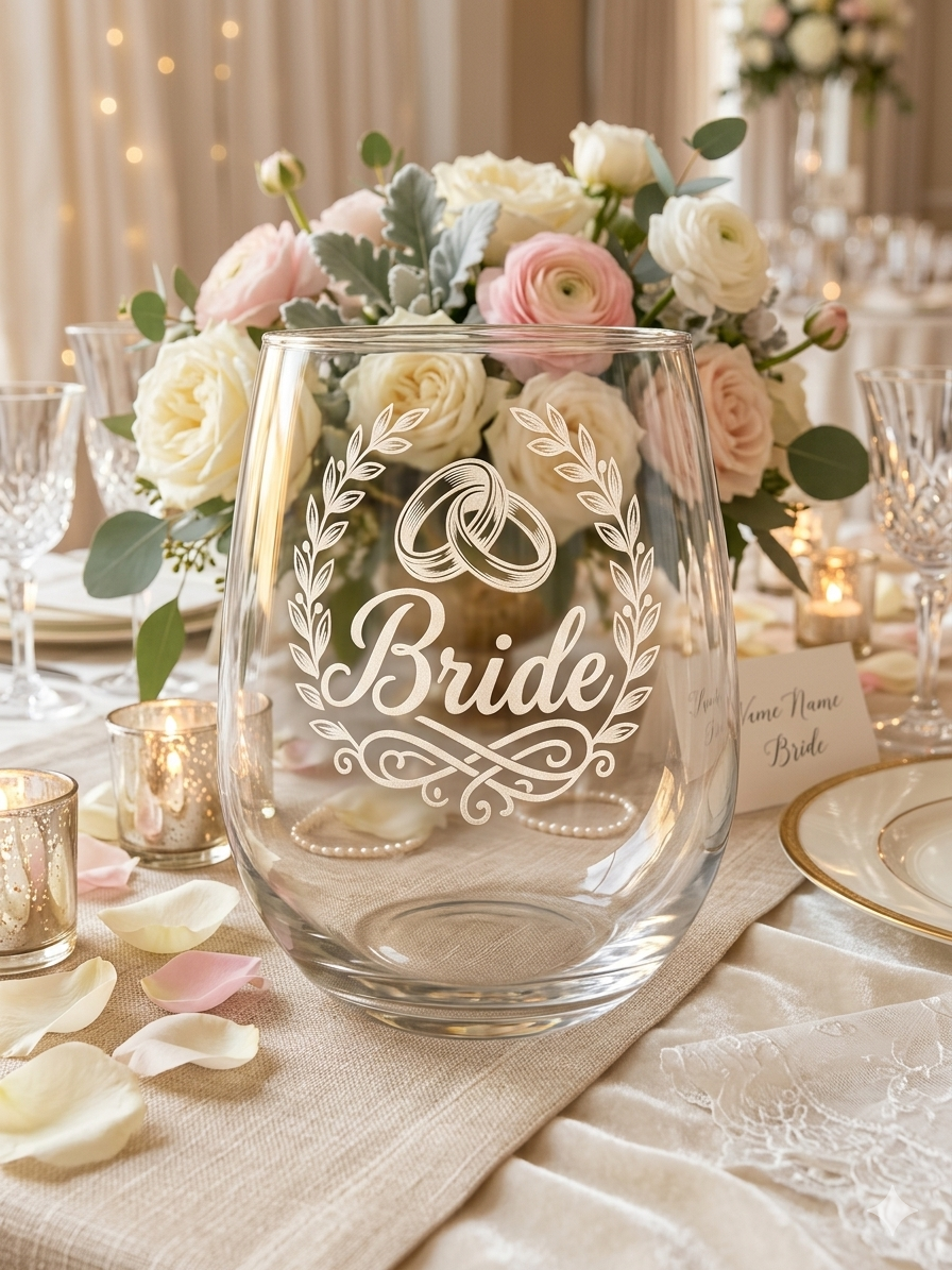 Bride & Groom laser engraved wine glass set