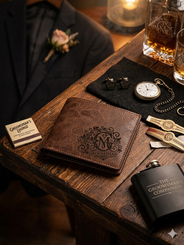 Groomsman leather PU engraved wallet