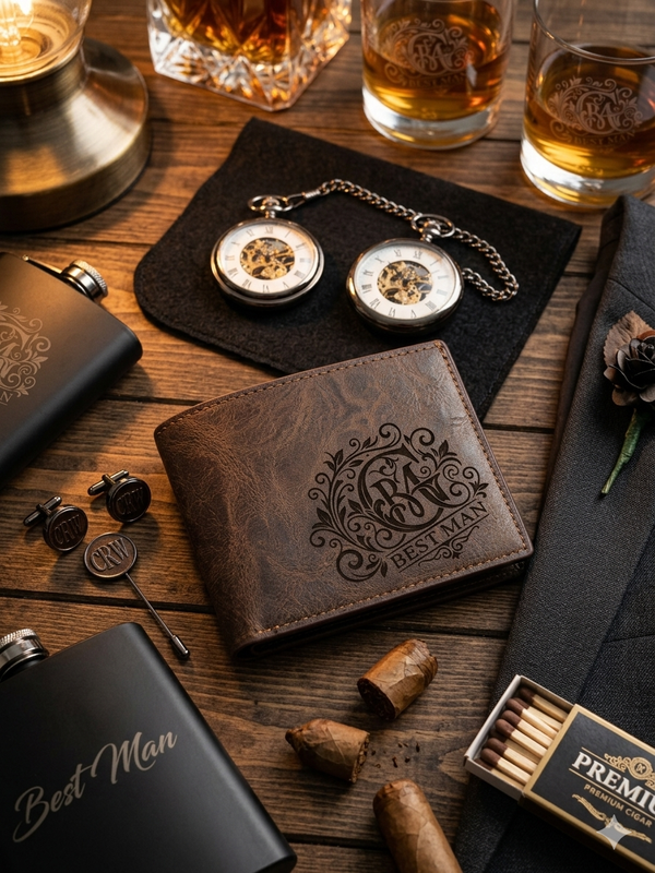 Best Man engraved leather PU wallets