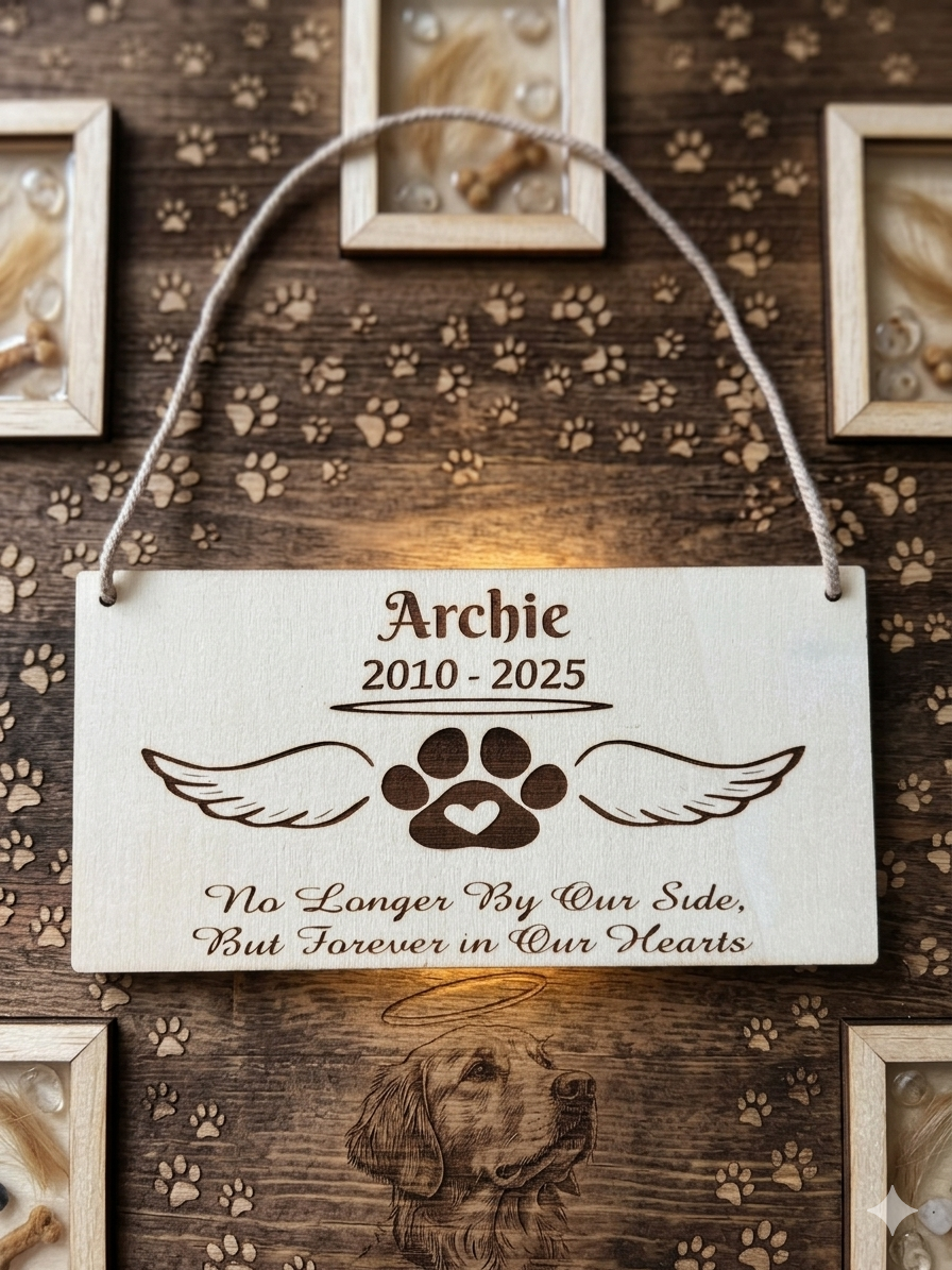 Personalised Pet Memorial Laser Engraved Wooden Hanging Plaque