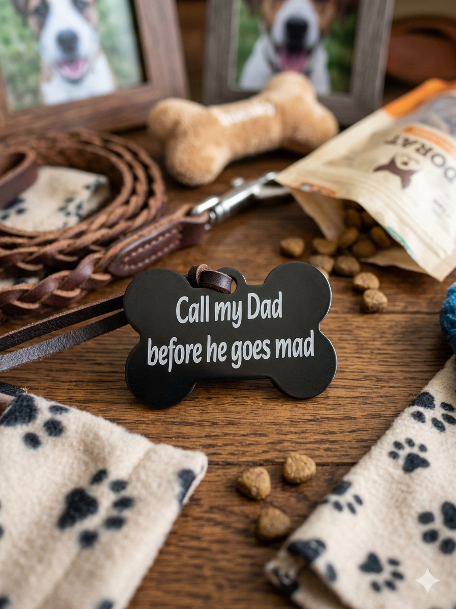 Personalised black aluminium laser engraved pet tag