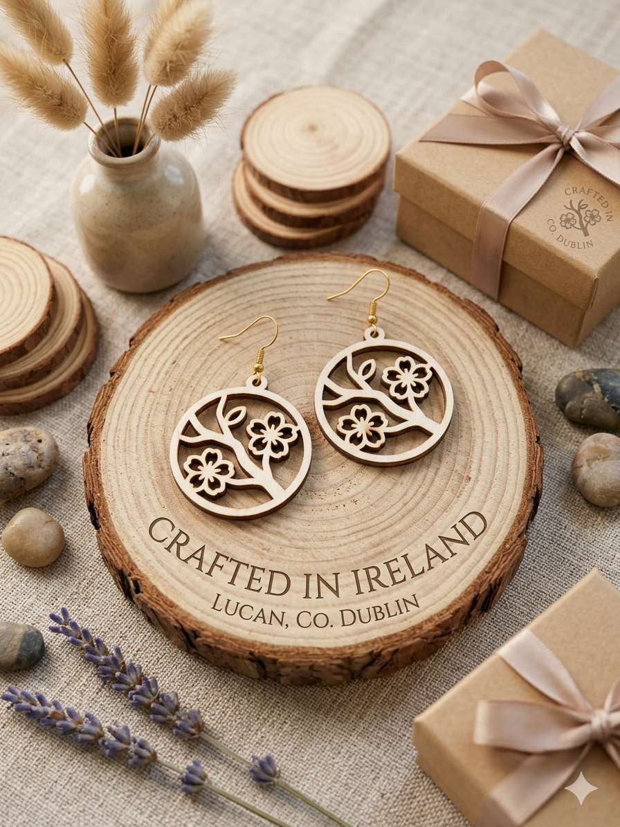 Cheery blossom laser cut wooden earrings