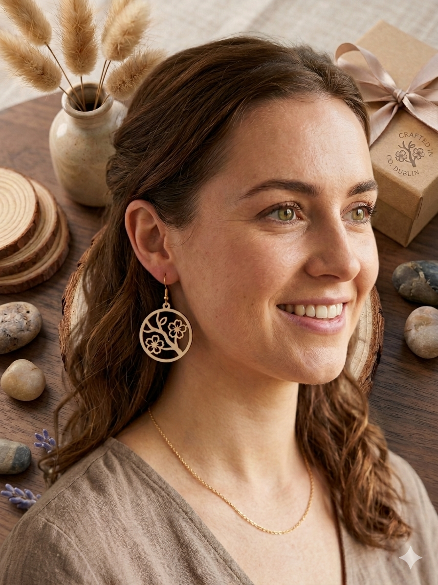 Cheery blossom laser cut wooden earrings