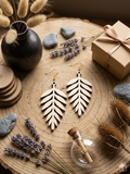 Leaf design laser cut wooden earrings
