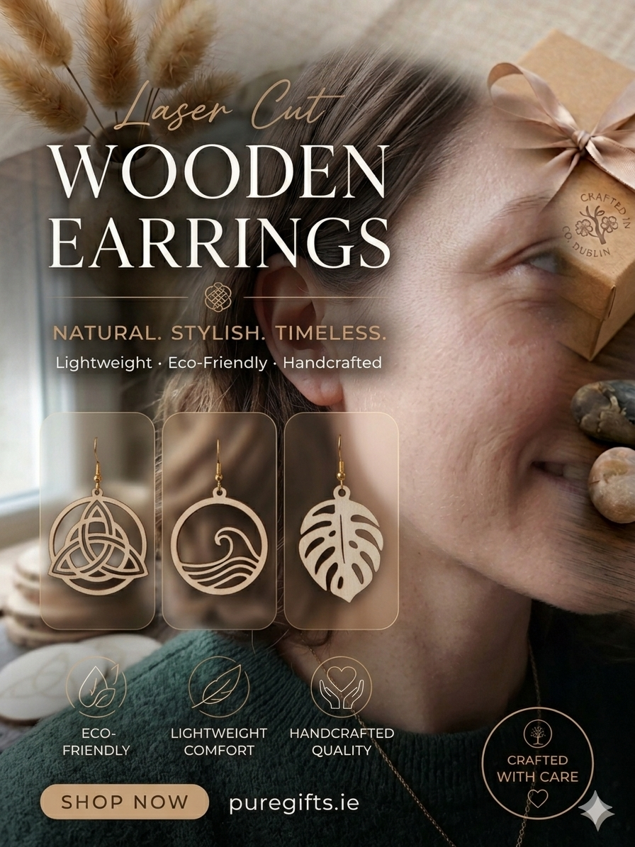 Leaf Design Laser Cut Wooden Earrings