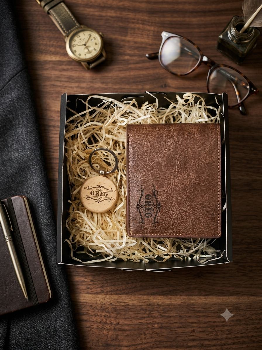 Personalised wallet and keyring gift set