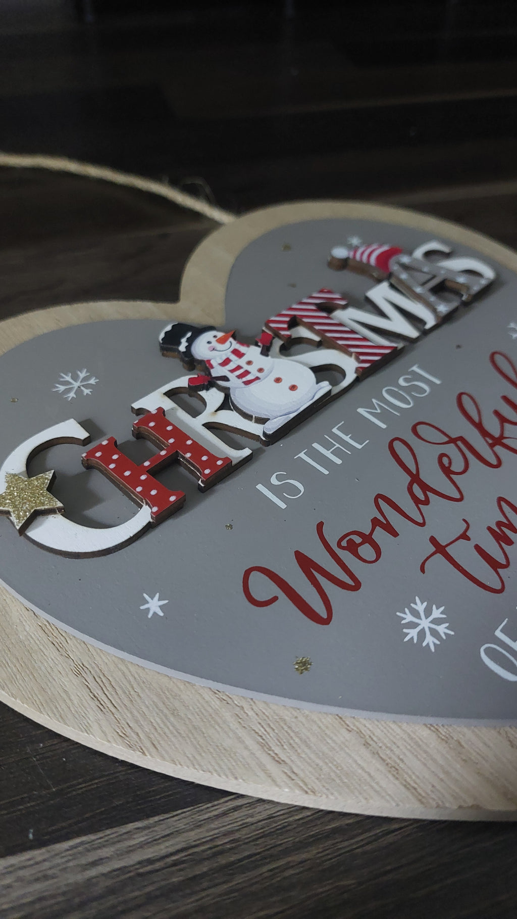 "Christmas Is The Most Wonderful Time Of The Year" Snowman Heart Plaque