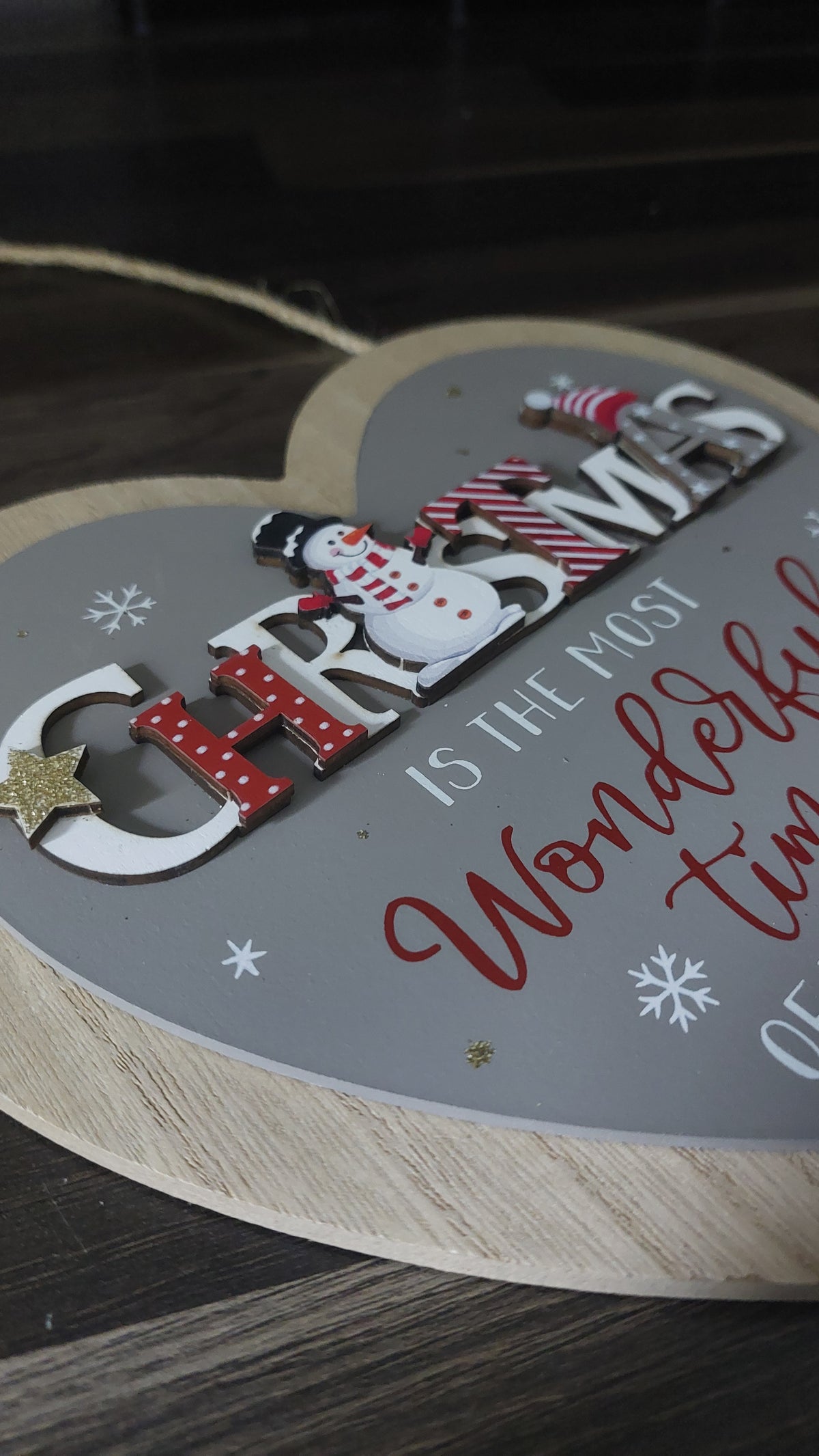 "Christmas Is The Most Wonderful Time Of The Year" Snowman Heart Plaque
