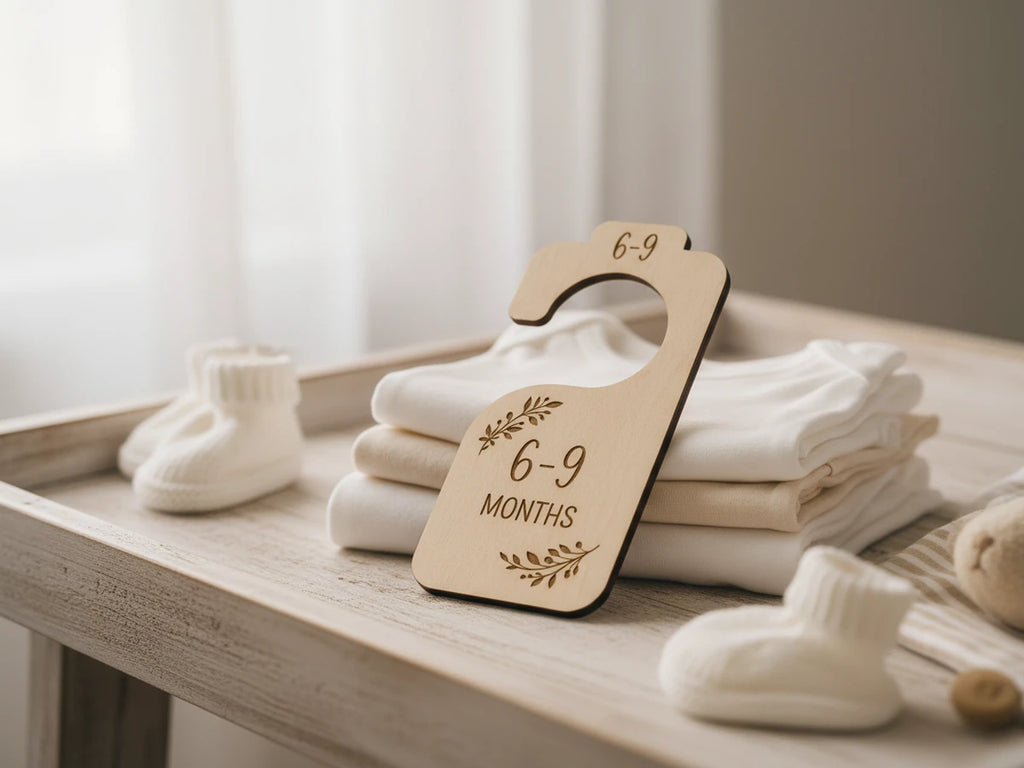 Wooden Baby Closet Dividers Bundle | Laser Engraved Nursery Wardrobe Organizers | Newborn to 24 Months | Baby Shower Gift Set