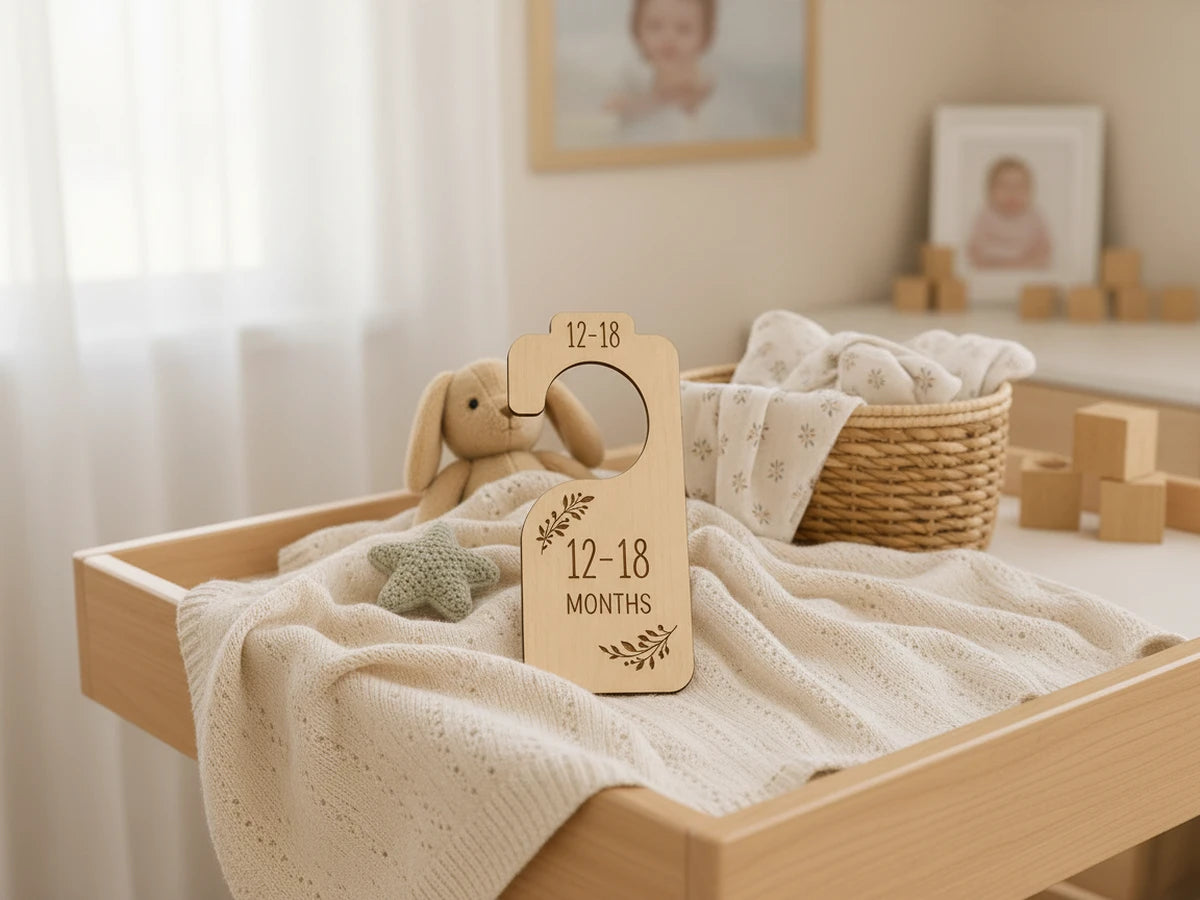 Wooden Baby Closet Dividers Bundle | Laser Engraved Nursery Wardrobe Organizers | Newborn to 24 Months | Baby Shower Gift Set