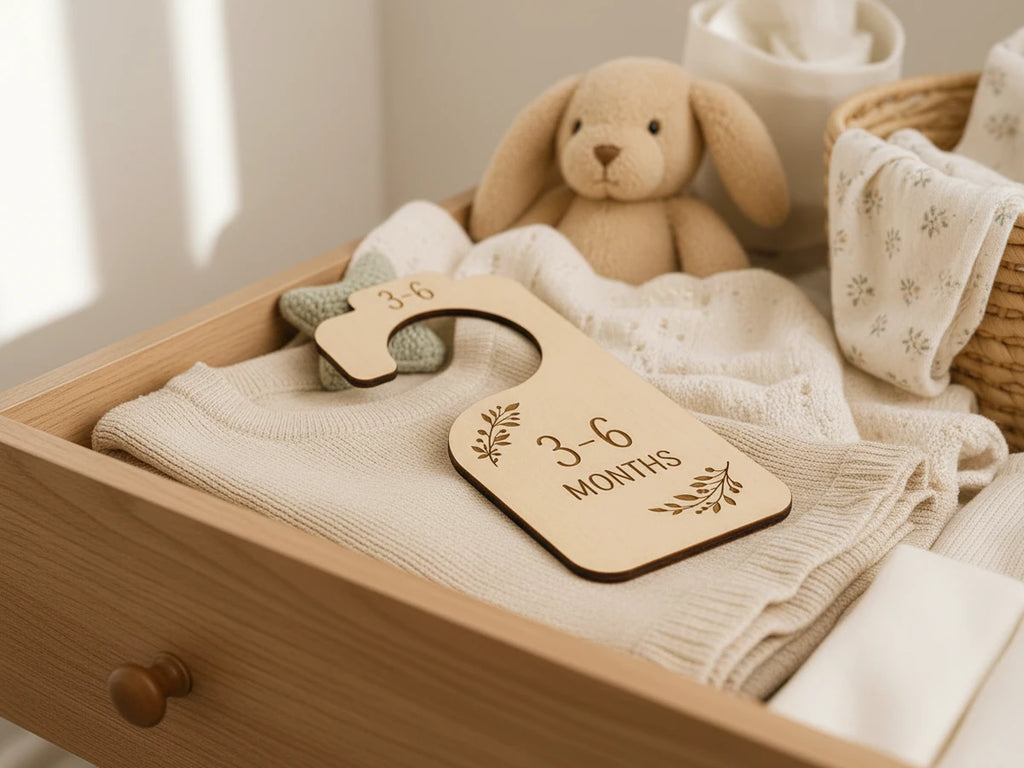 Wooden Baby Closet Dividers Bundle | Laser Engraved Nursery Wardrobe Organizers | Newborn to 24 Months | Baby Shower Gift Set