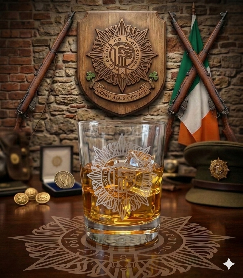 Irish Defence Forces Engraved Whiskey Glass - In Premium Gift Box