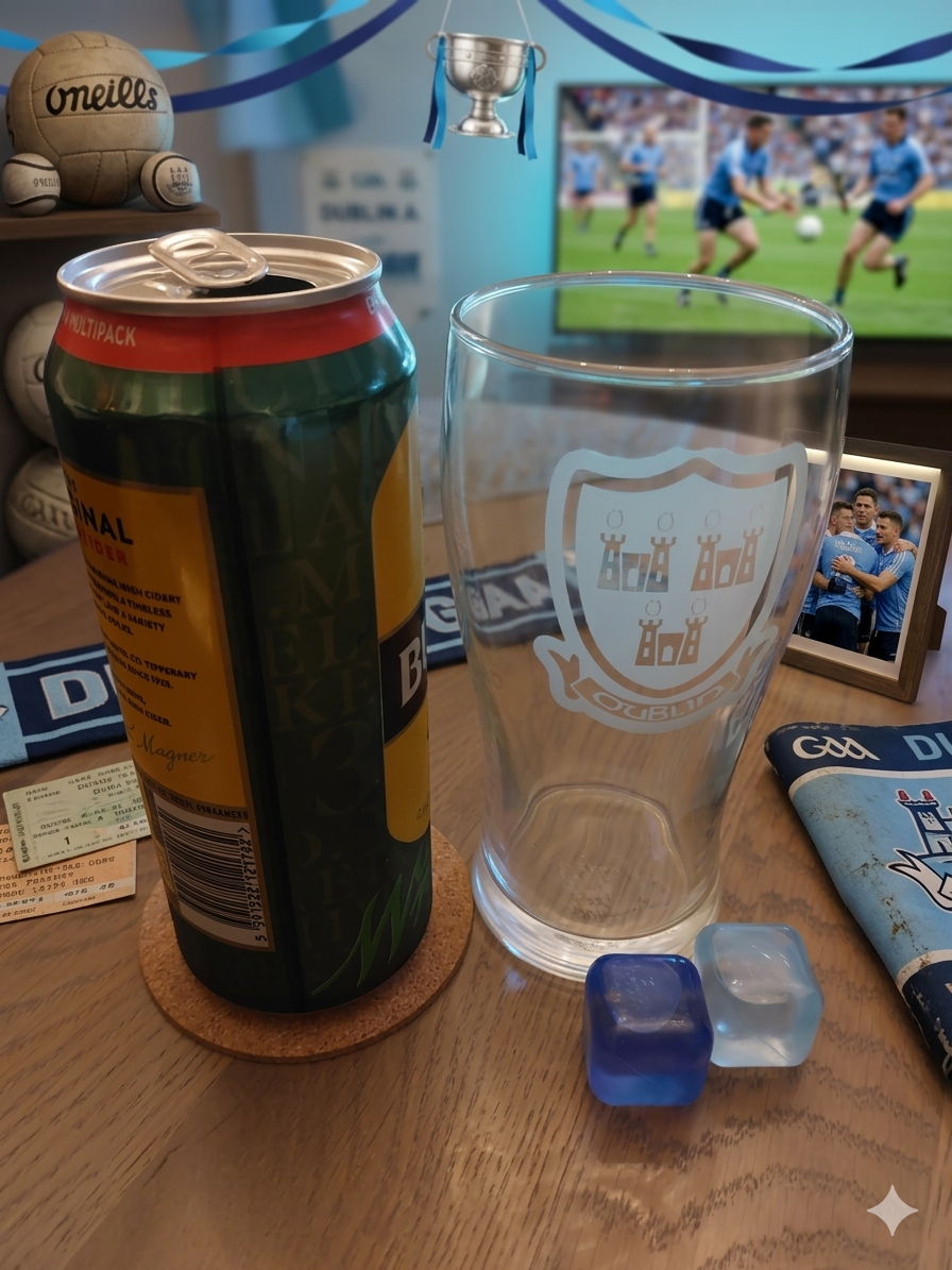 Dublin retro engraved pint glass and reusable ice cubes