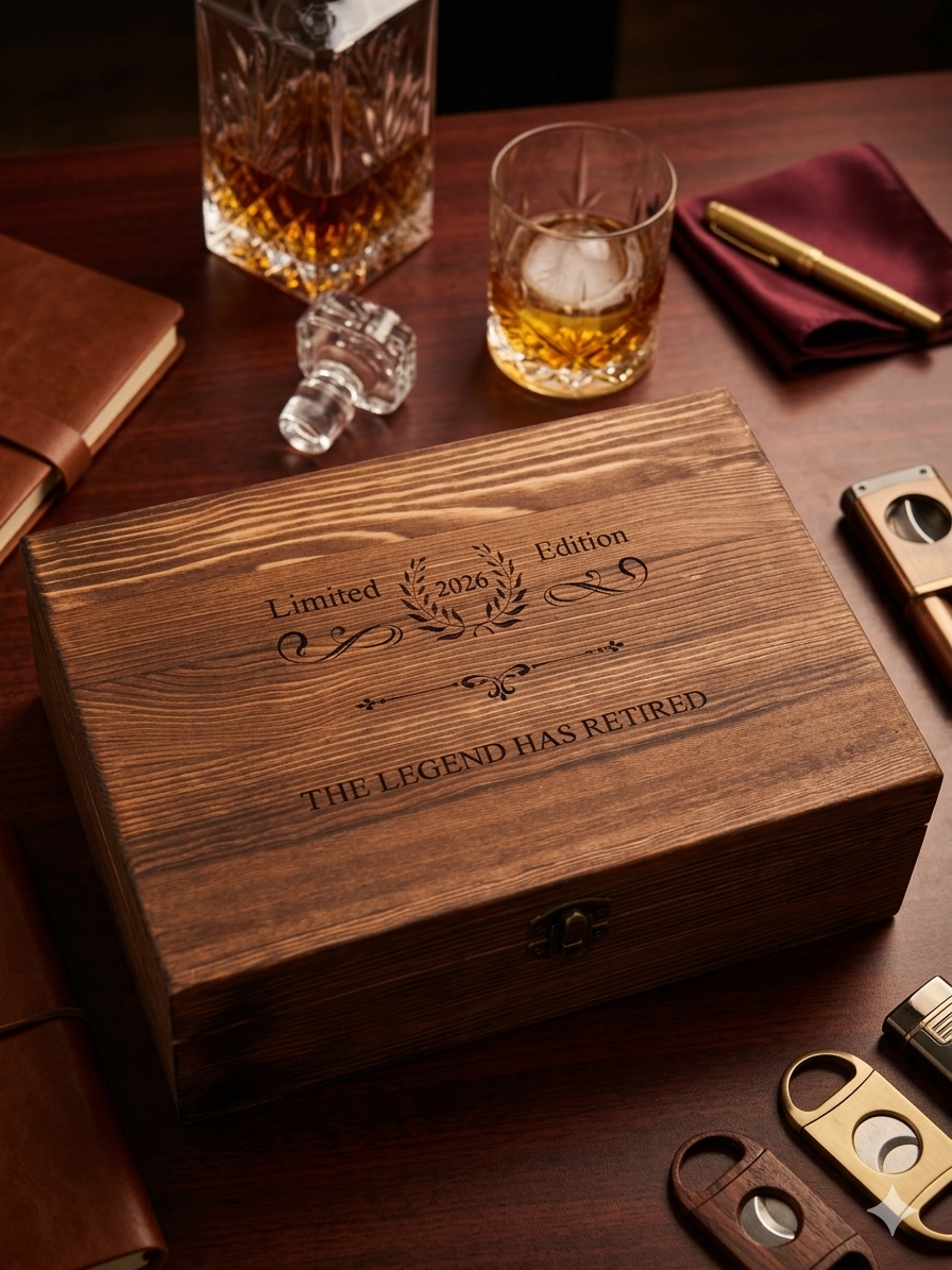 Whiskey decanter retirement luxury gift set.