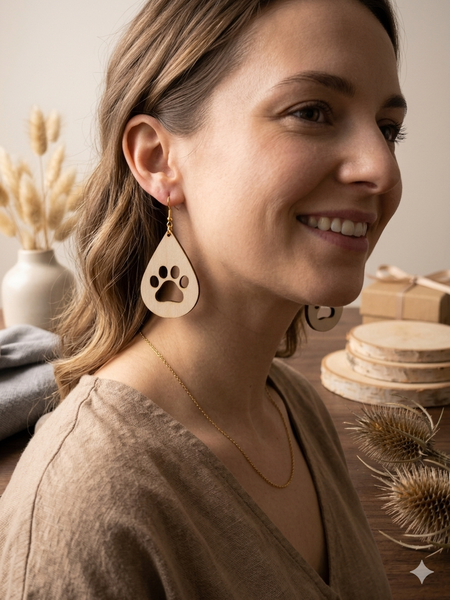 Dog Lover Laser Cut Wooden Earrings