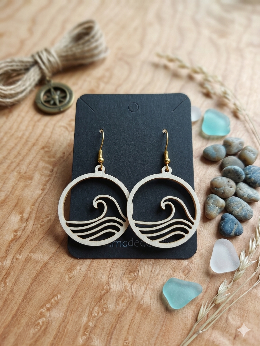 Ocean Wave Wooden Laser Cut Earrings