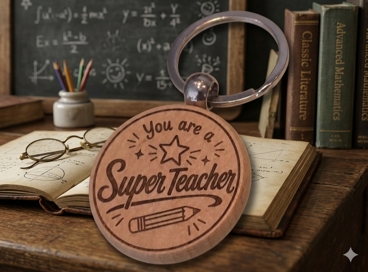 Super Teacher Wooden Keyring