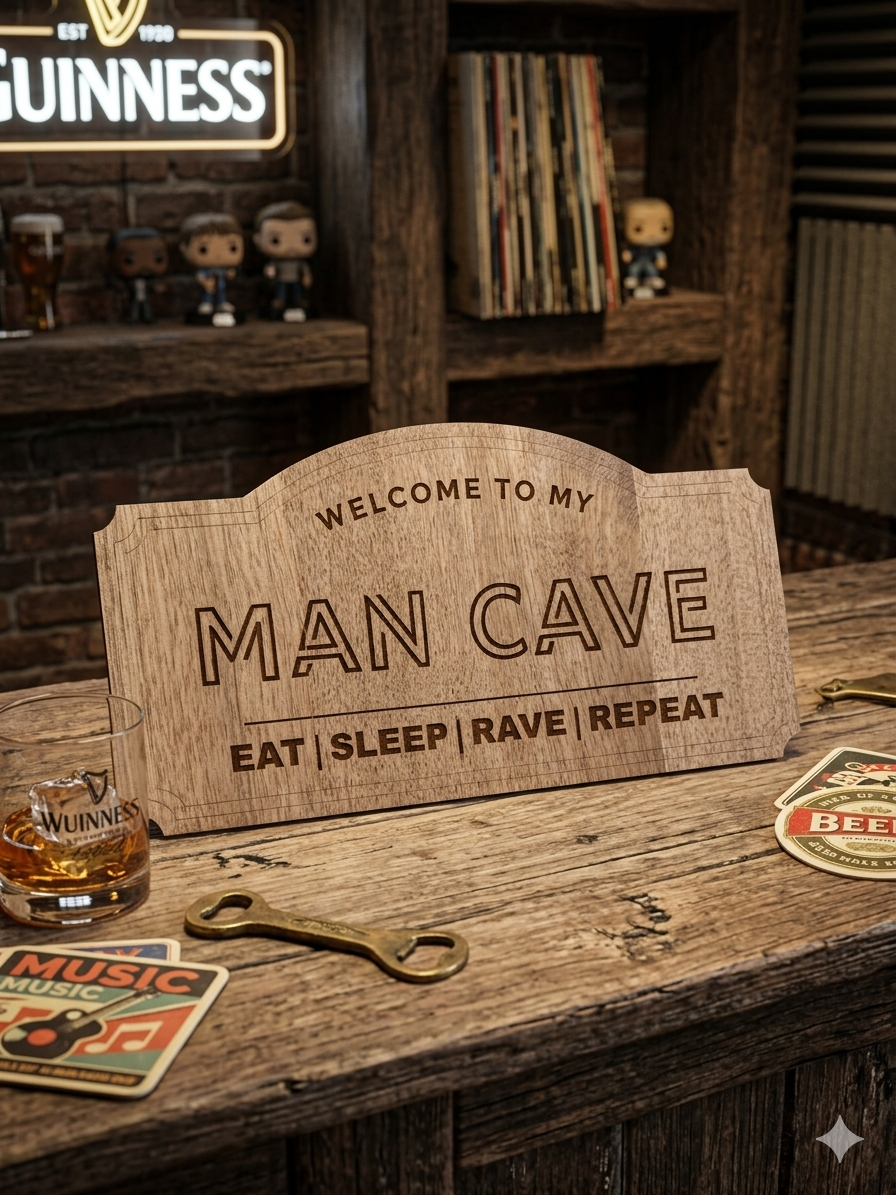 Man Cave Walnut Engraved Sign