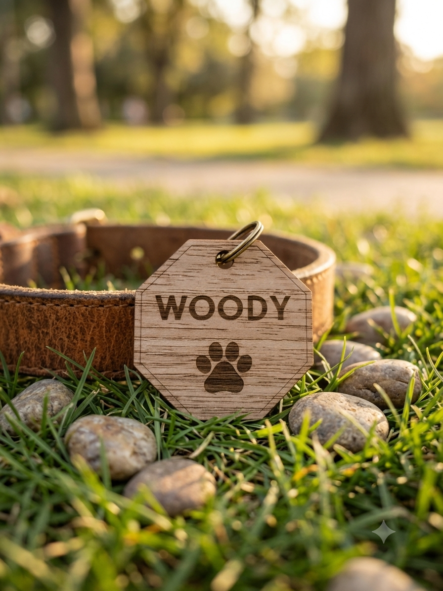 Personalised Walnut Dog Name Tag