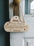 "Shhhh... Baby Sleeping" Wooden Door Sign | Laser Engraved Cloud & Moon Nursery Decor | No Knocking or Doorbell Sign | New Parent Gift