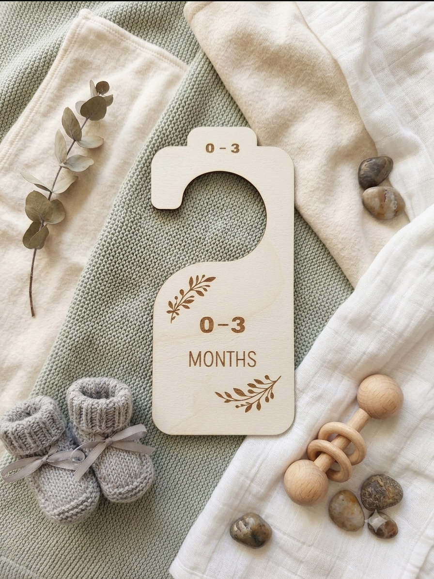 Wooden Baby Closet Dividers Bundle | Laser Engraved Nursery Wardrobe Organizers | Newborn to 24 Months | Baby Shower Gift Set
