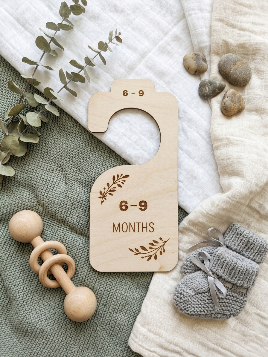 Wooden Baby Closet Dividers Bundle | Laser Engraved Nursery Wardrobe Organizers | Newborn to 24 Months | Baby Shower Gift Set