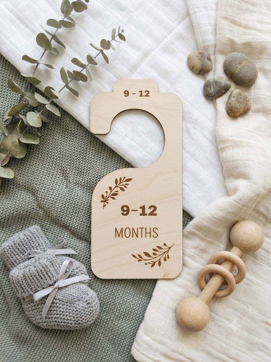Wooden Baby Closet Dividers Bundle | Laser Engraved Nursery Wardrobe Organizers | Newborn to 24 Months | Baby Shower Gift Set