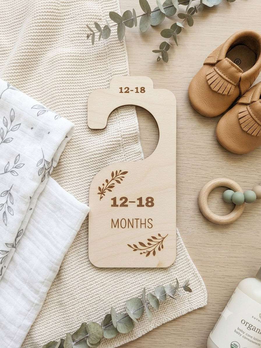 Wooden Baby Closet Dividers Bundle | Laser Engraved Nursery Wardrobe Organizers | Newborn to 24 Months | Baby Shower Gift Set