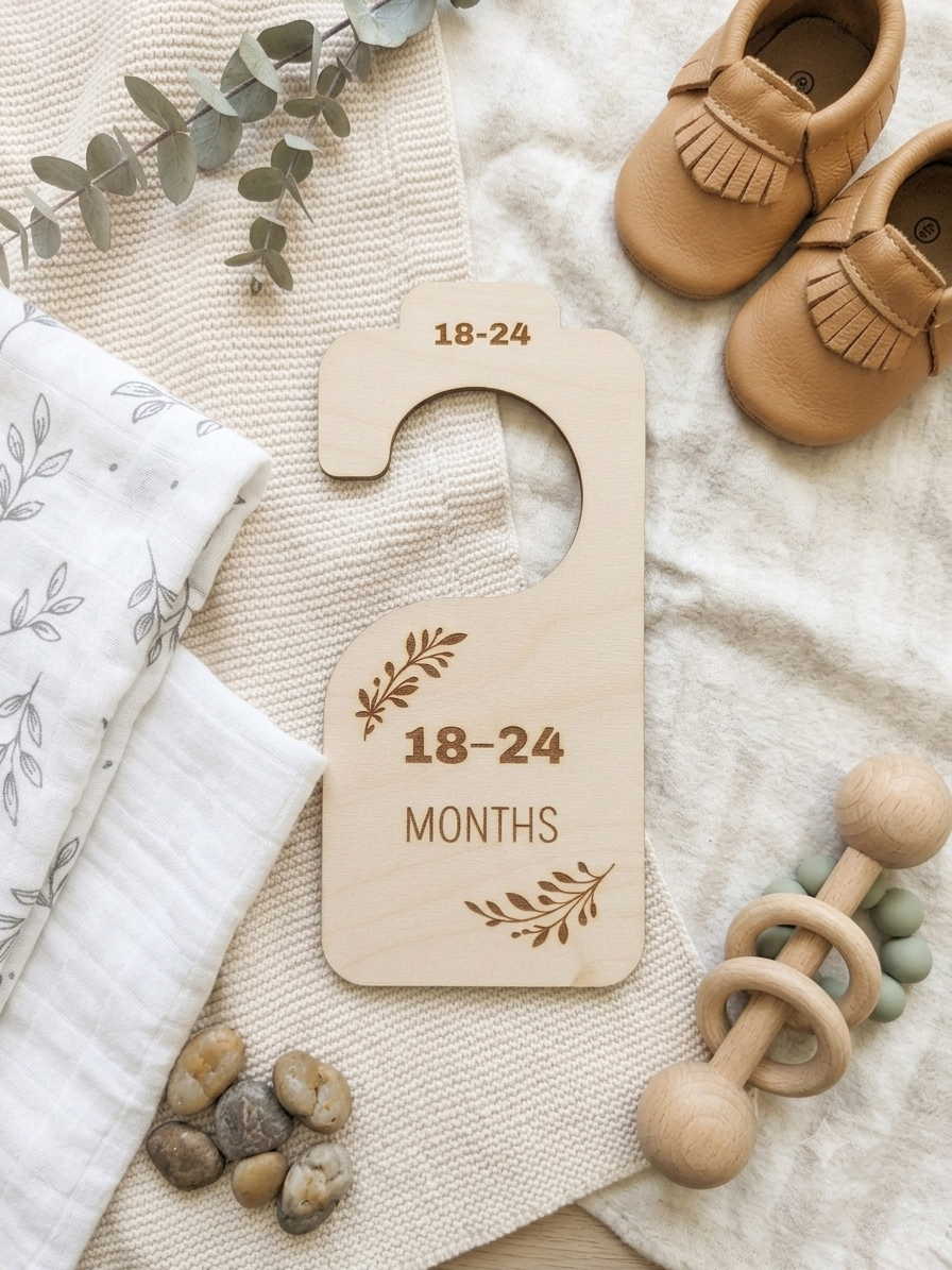 Wooden Baby Closet Dividers Bundle | Laser Engraved Nursery Wardrobe Organizers | Newborn to 24 Months | Baby Shower Gift Set