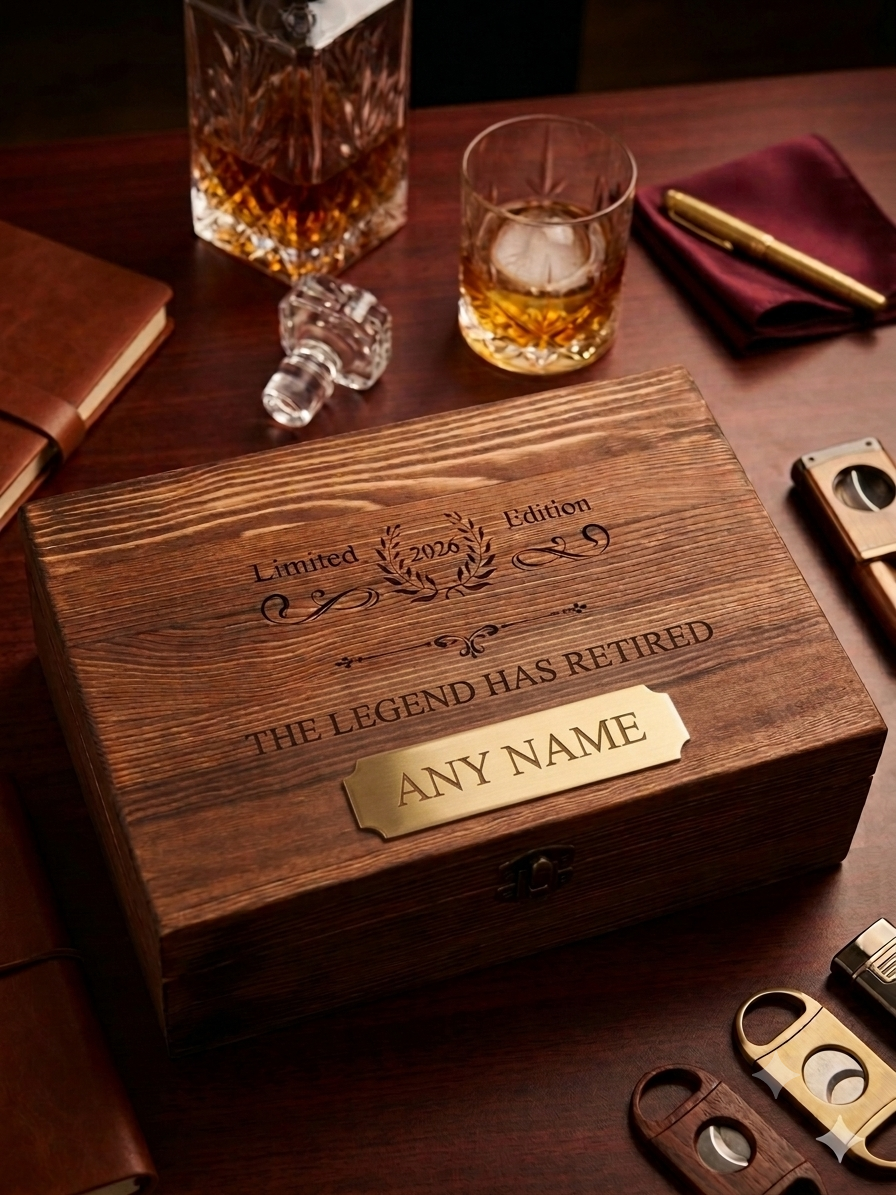 Whiskey decanter retirement luxury gift set.