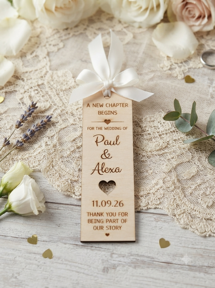Personalised Wooden Wedding Bookmark Favors