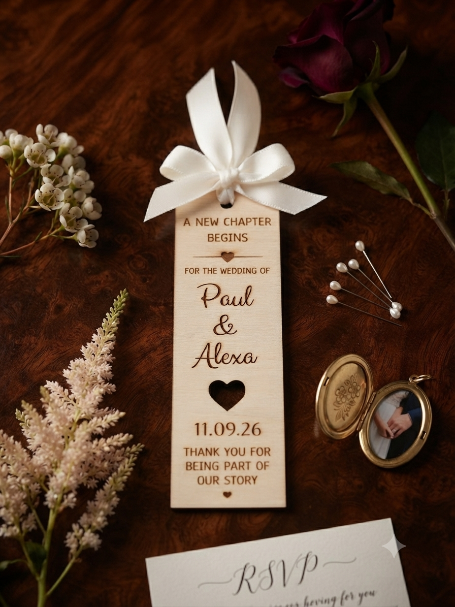Personalised Wooden Wedding Bookmark Favors