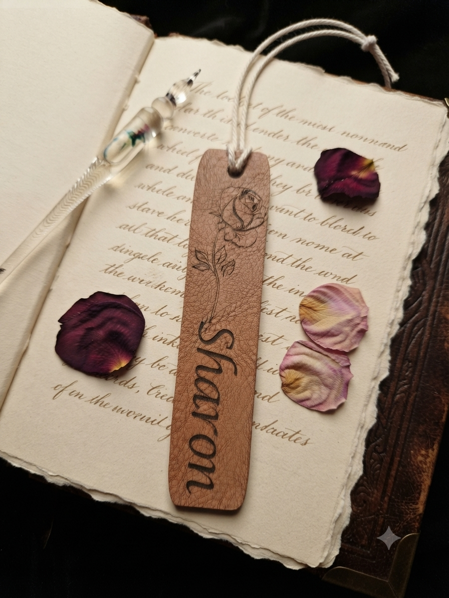 Personalised Rose & Name Laser-Engraved Bookmark