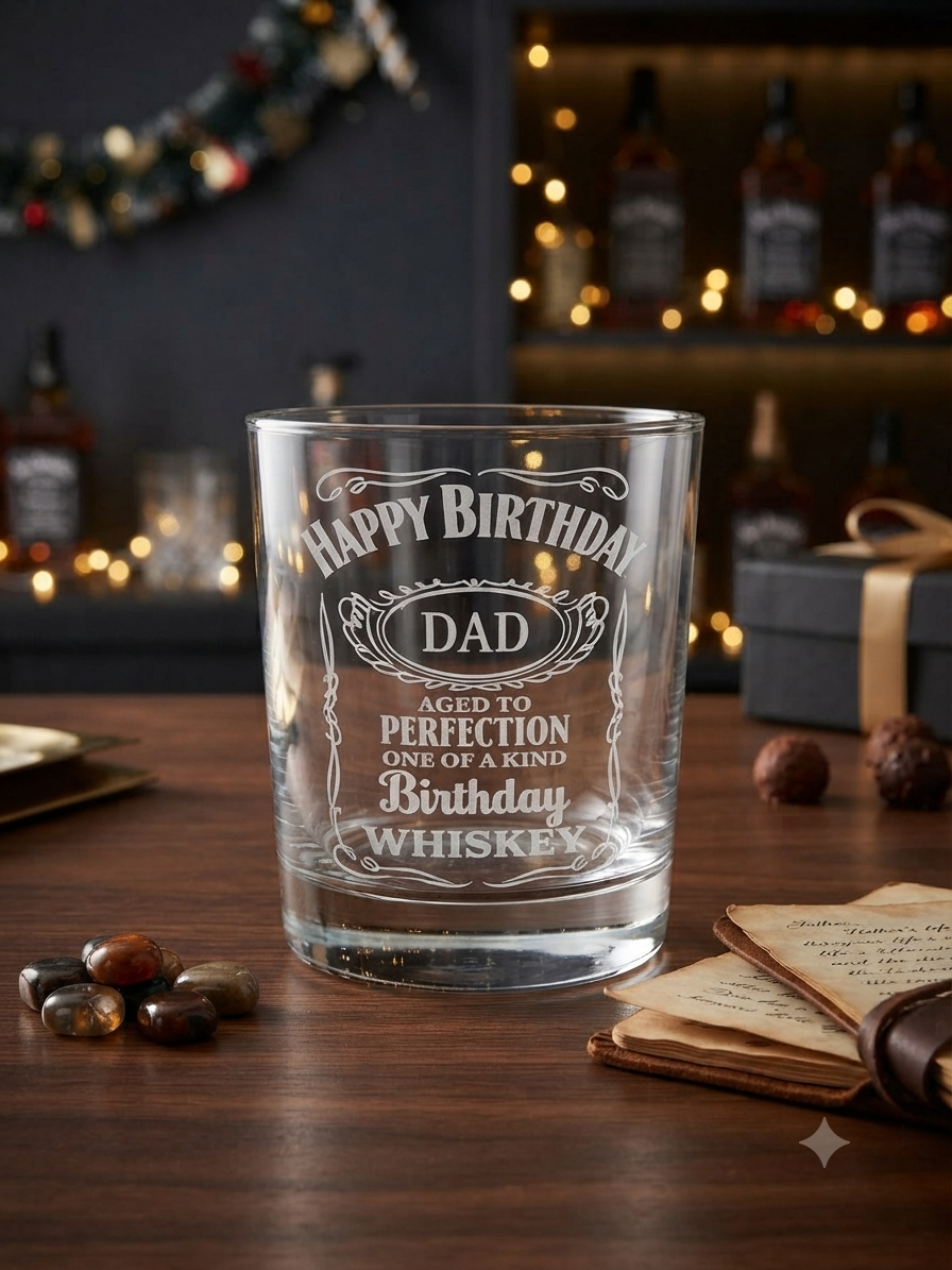 Personalised birthday whiskey glass and gift box