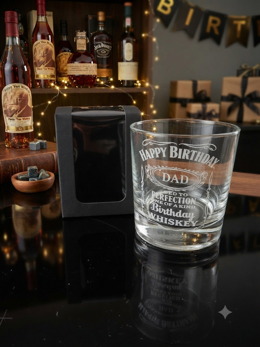 Personalised birthday whiskey glass and gift box