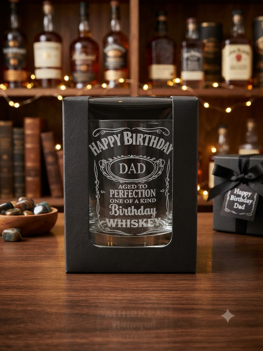 Personalised birthday whiskey glass and gift box