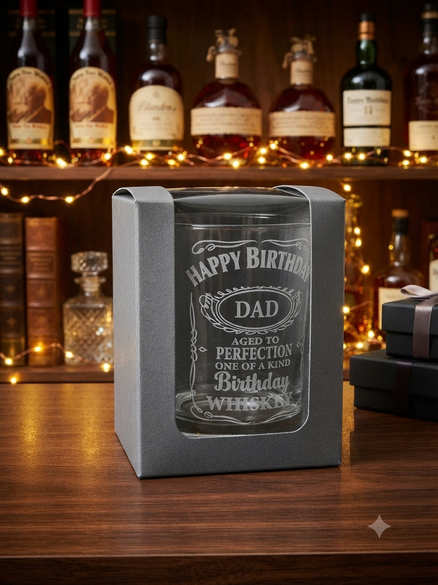 Personalised birthday whiskey glass and gift box