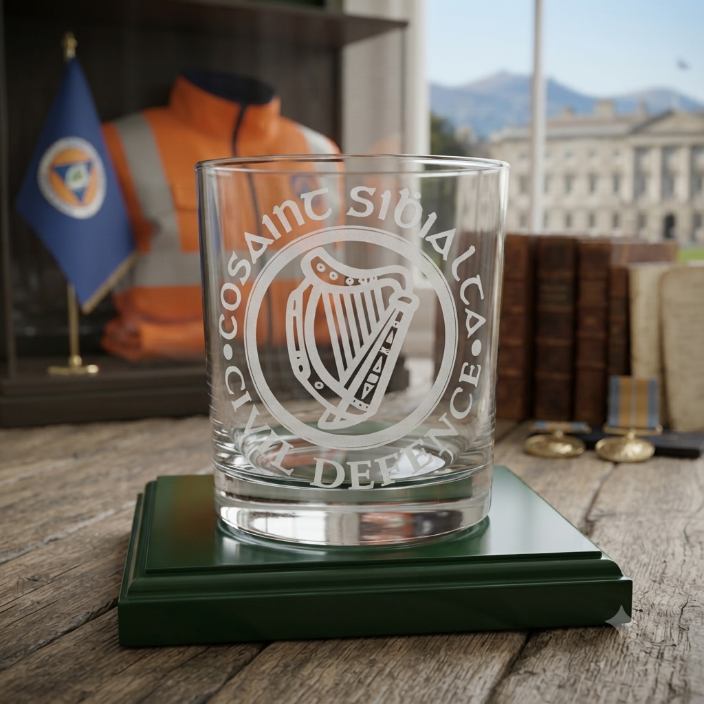 Irish Civil Defence (Cosaint Sibhialta) Engraved Whiskey Glass