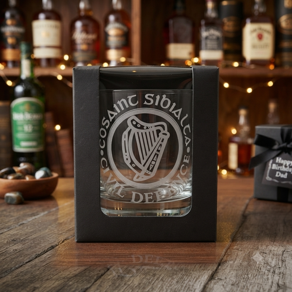 Irish Civil Defence (Cosaint Sibhialta) Engraved Whiskey Glass