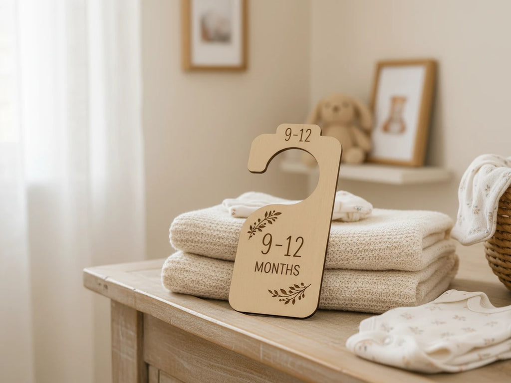 Wooden Baby Closet Dividers Bundle | Laser Engraved Nursery Wardrobe Organizers | Newborn to 24 Months | Baby Shower Gift Set
