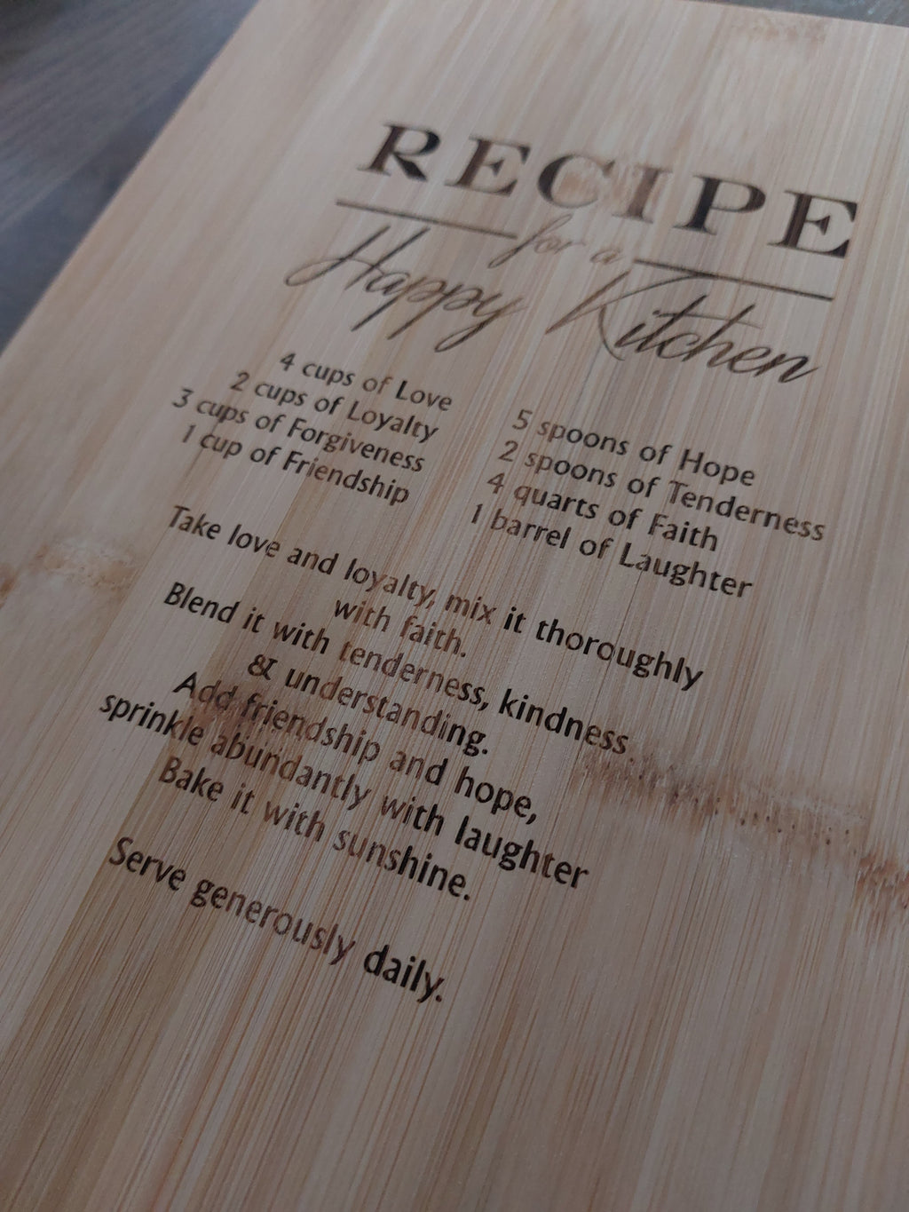 Recipe for a Happy Kitchen Bamboo Board