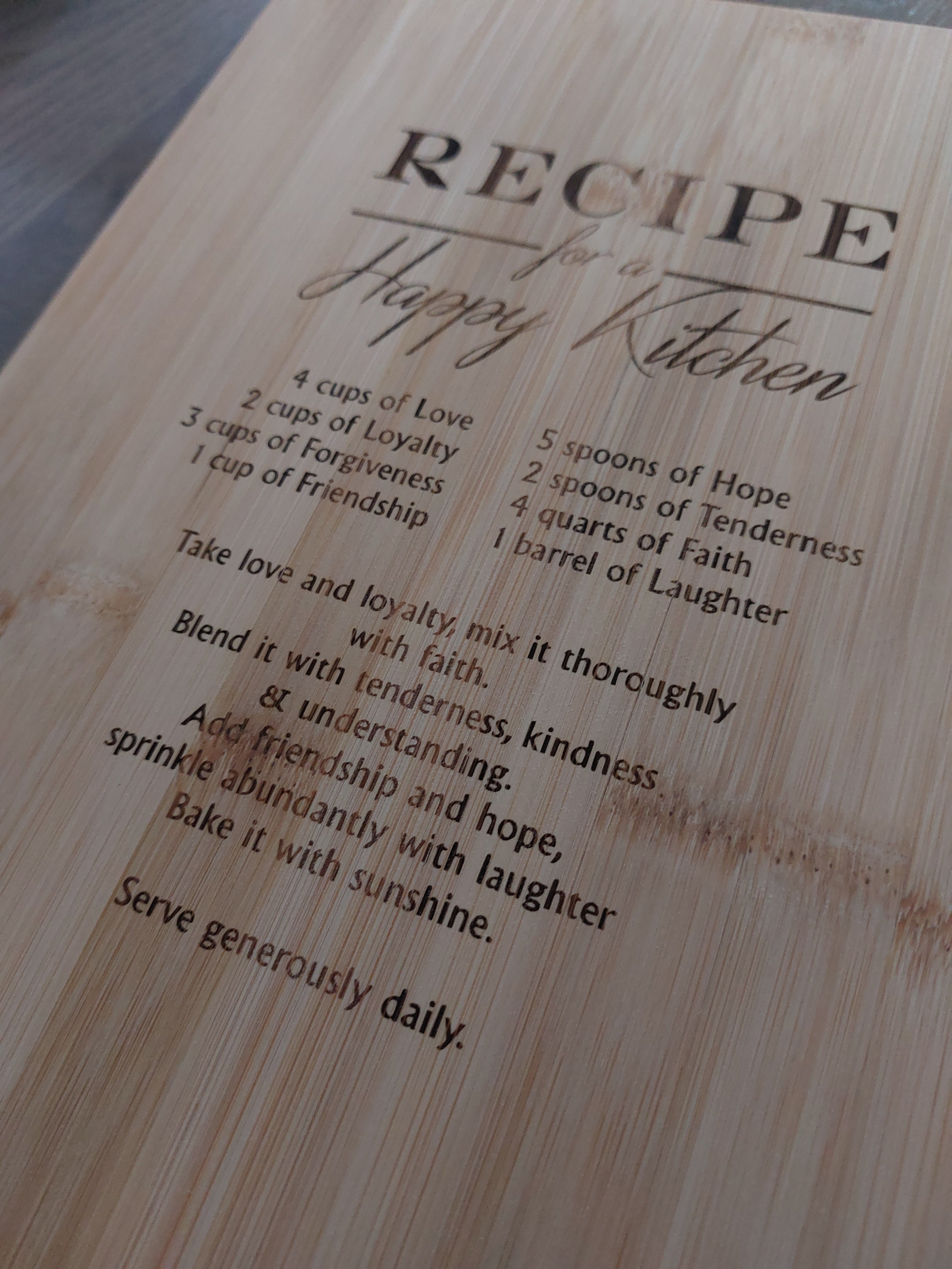 Recipe for a Happy Kitchen Bamboo Board