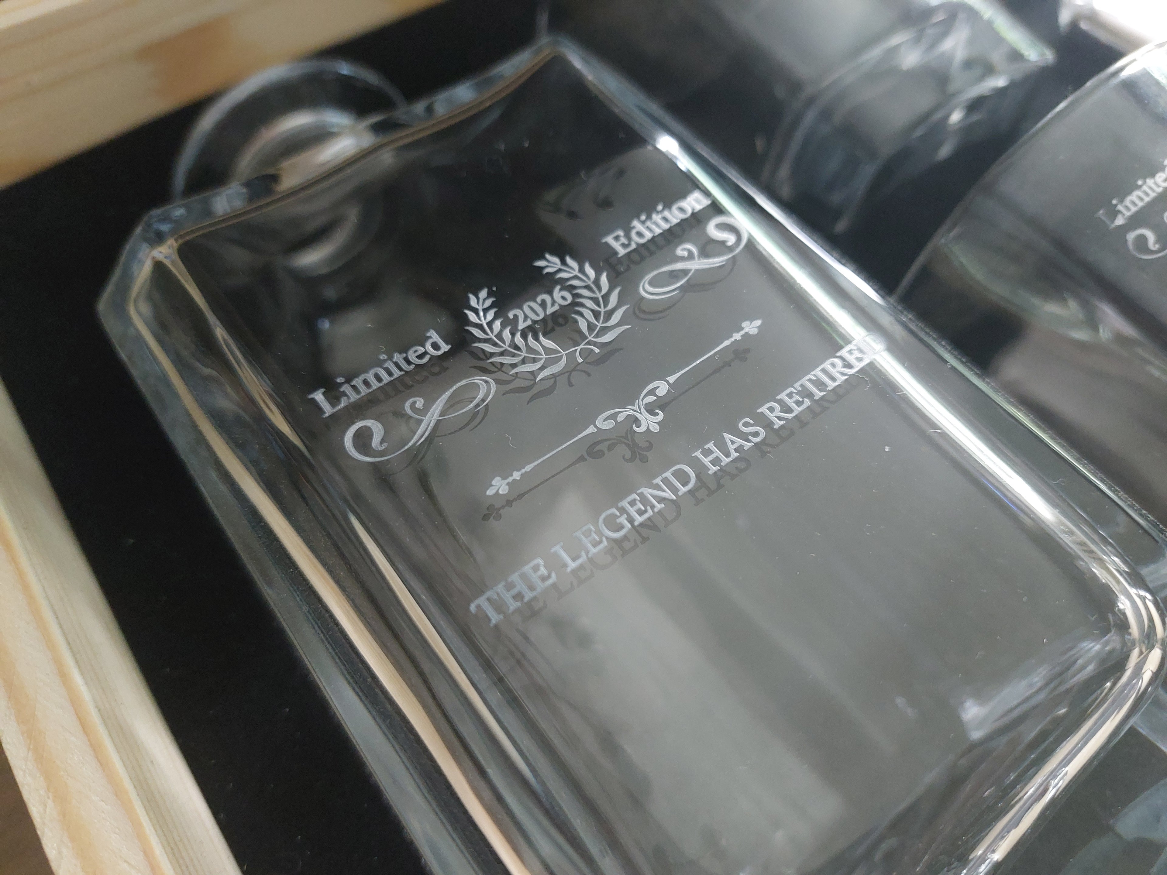 Whiskey decanter retirement luxury gift set.