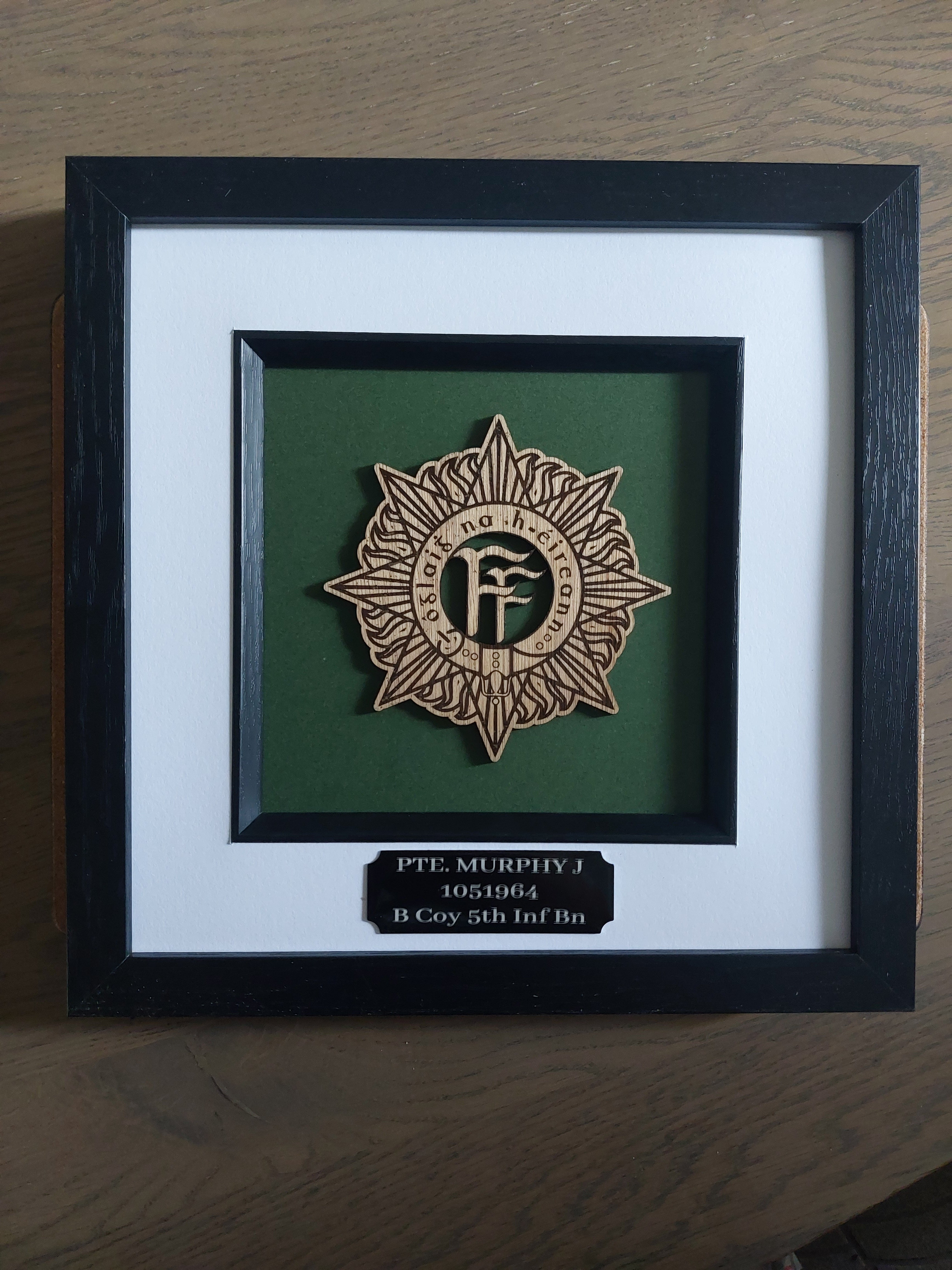 Irish Defence Forces Personalised Solid Wood & Glass Frame