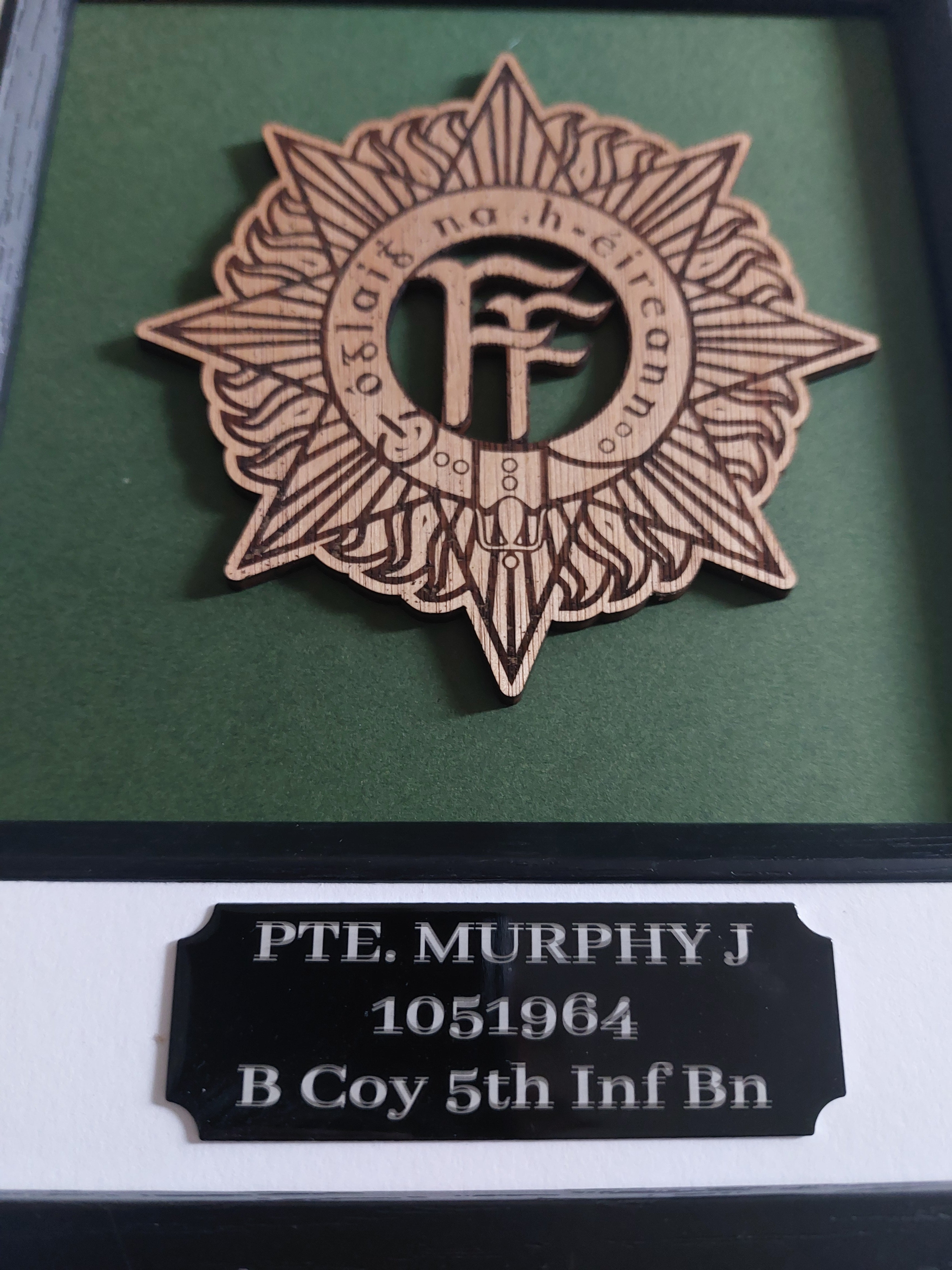 Irish Defence Forces Personalised Solid Wood & Glass Frame