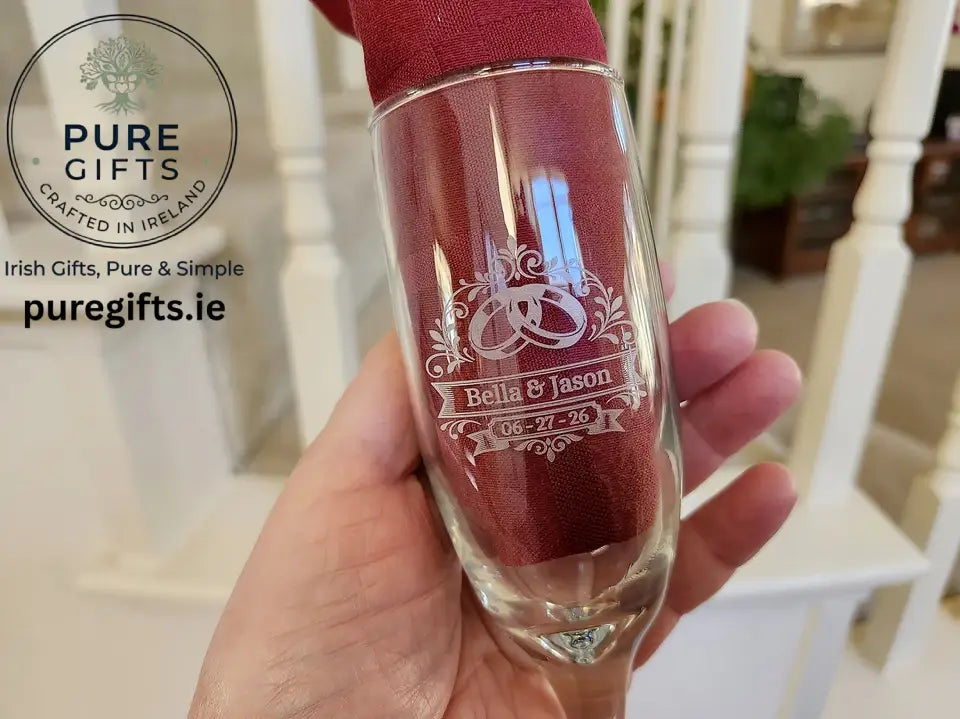 Personalised Wedding Toasting Flutes with Ring Motif