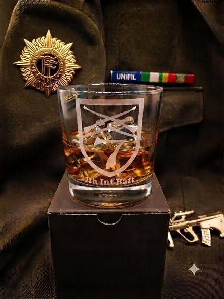 Irish Defence Forces 7th Infantry Battalion Engraved Whiskey Glass & Gift Box